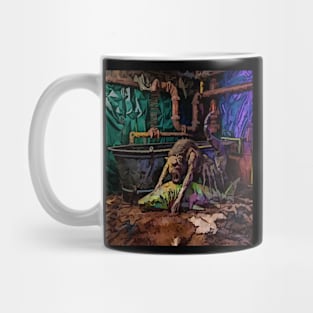 watercolor locust with lions head eating shark Mug